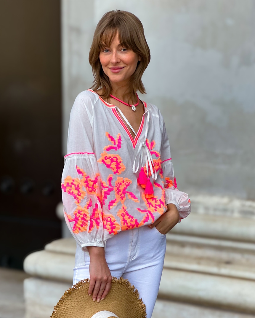 Boho Blouse white Pink