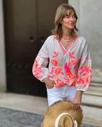 Boho Blouse white Pink