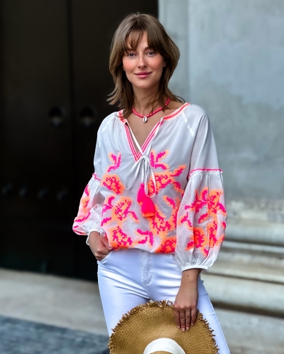 Boho Blouse white Pink